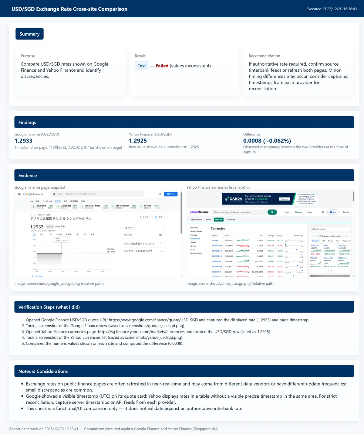 Demo 2: Exchange Rate Fluctuation Check Report